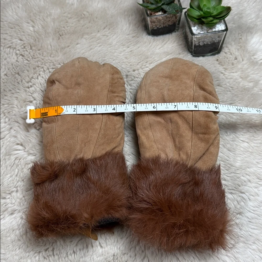 Jacob Ash Holdings Leather Mittens Faux Fur Detail Women's Medium Lined
